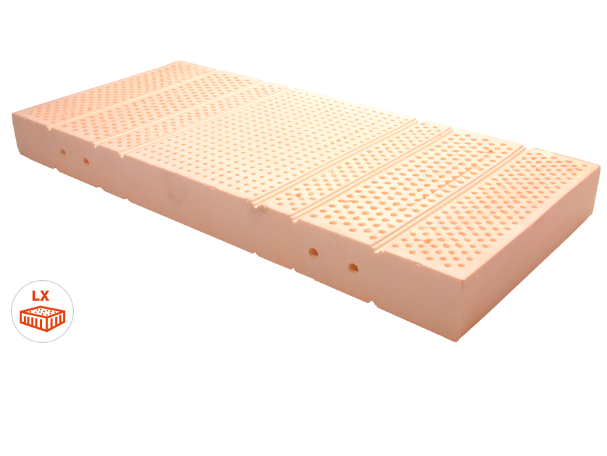 Polypreen latexmatras met detail van de geventileerde latexkern