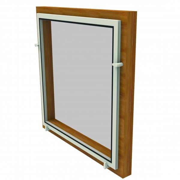 Unilux voorzethor met een wit profiel op een houten raamkozijn